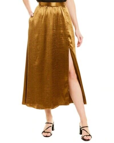 Joie Women's  Duffy Gold Metallic Slit Midi skirt $298 size 10 in Lacquer