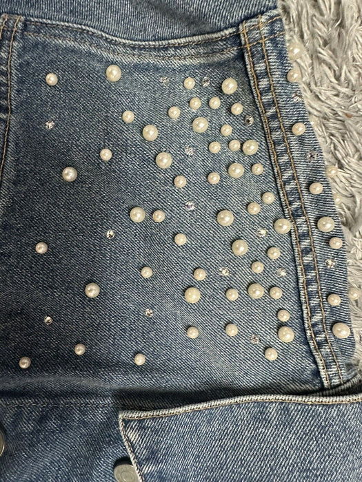 Grlfrnd Eve Cosmic Ray Pearl Embellished Denim Trucker Jacket $460 size M