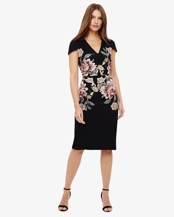 Phase Eight Nara Floral Embroidered Dress In Navy Size 4 $319