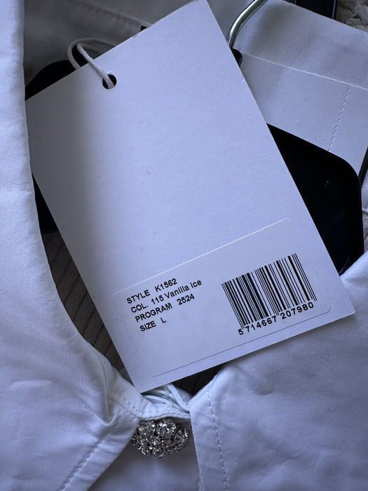 GANNI $445 Knit button Shirt Crystal embellished in Vanilla Ice size L