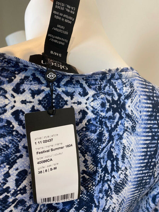 Olsen Europe Cotton 3/4 Sleeve Snake Print Tee In Blue Size S/M $139