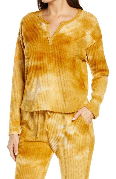 Socialite Thermal Knit Pullover In Mustard Tie Dye Size XL