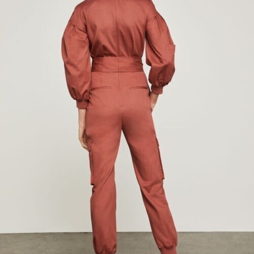 BCBGMAXAZRIA Pleated Cotton Jumpsuit Cargo Pockets Tandoori Spice Size XXS $348