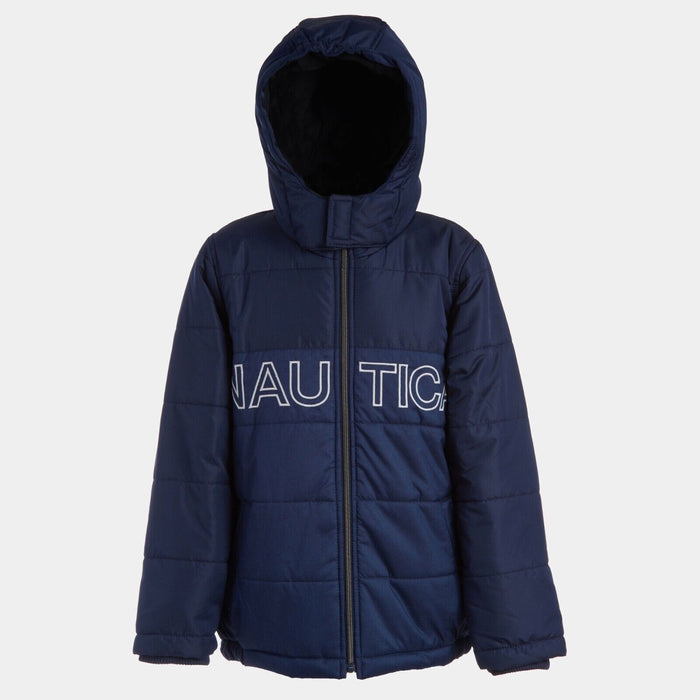 Nautica Little Boys' Water-Resistant Logo Bubble jacket Coat size 5 in navy