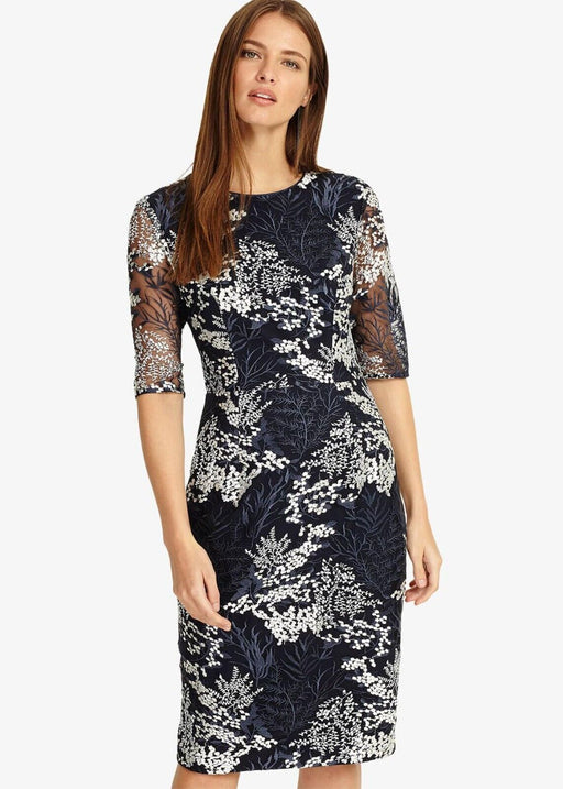 Phase Eight Women's Lace Fern Embroidered Dress Navy Floral Size 8US (12UK) $349