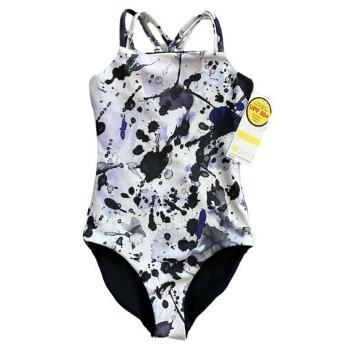 Zella Girl Reversible One-Piece Swimsuit In Blue Icelandic Print Size 12 Years