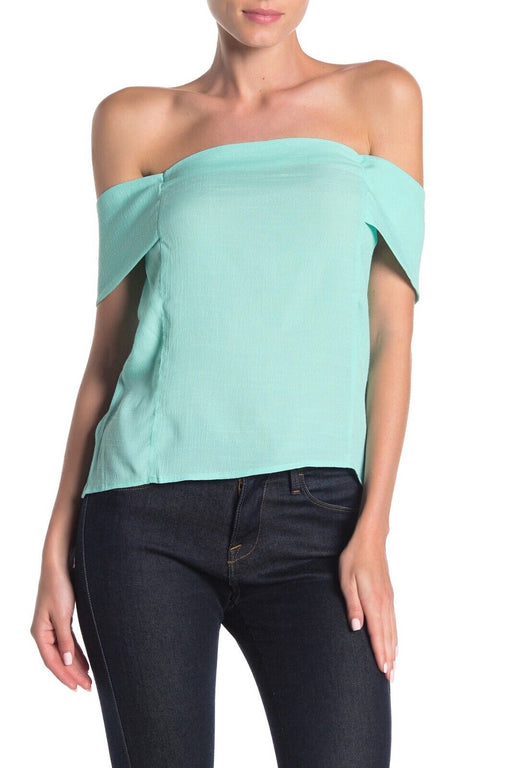Naked Zebra women's Anne Bow Tie Off The Shoulder Blouse teal sage size L