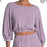 KNOW ONE CARES woman Terry Puff Sleeve crop Top In Lavender size L