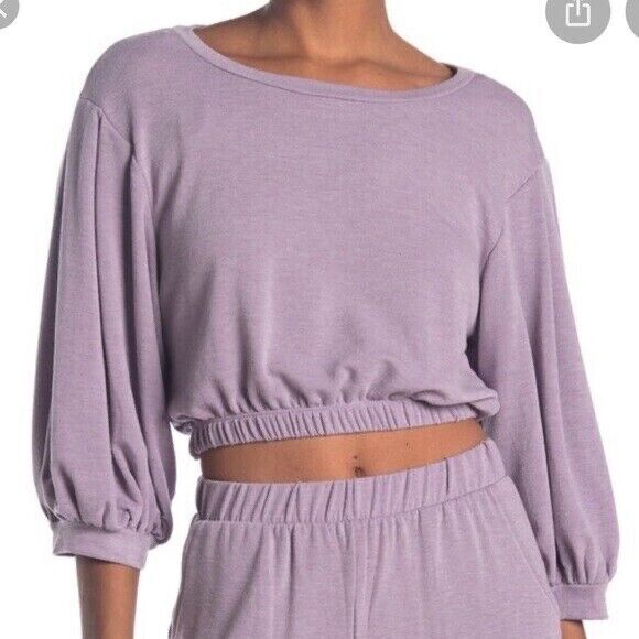 KNOW ONE CARES woman Terry Puff Sleeve crop Top In Lavender size L