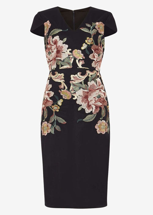 Phase Eight Nara Floral Embroidered Dress In Navy Size 4 $319
