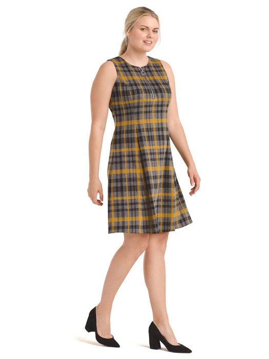 Maggy London Women's Zip Front Plaid Dress In Yellow/Grey/Black Size 8 $178