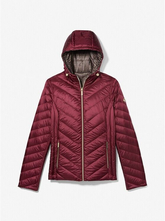Michael Michael Kors Packable Down Fill Puffer Jacket Dark Ruby Size M $270