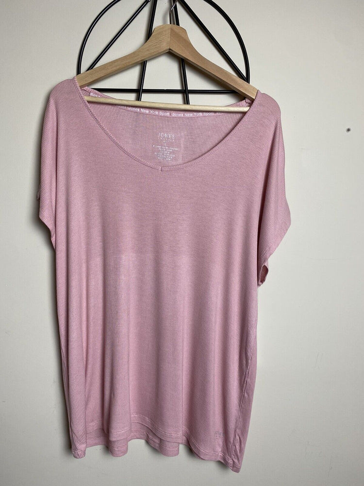Jones New York Sport Rib T Shirt Short Sleeve Activewear Top Women’s in Rose S