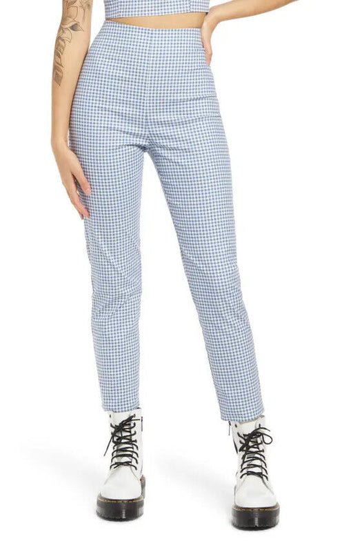 Lulus Follow The Sun High Waist Crop Trouser Pants In Blue Gingham Size XS
