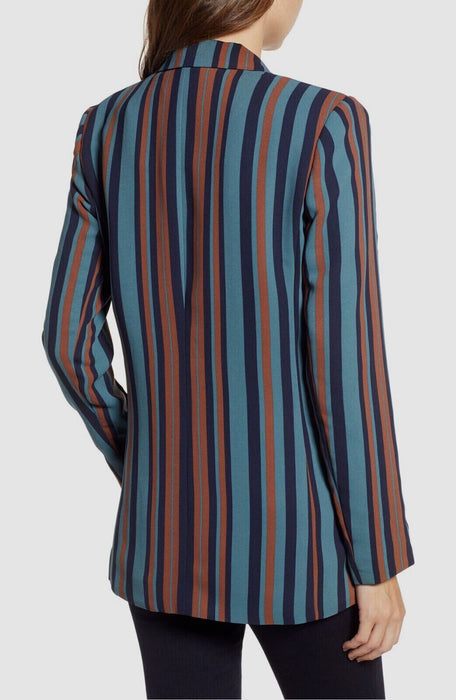 $399 Chelsea28 Women's Blue Brown Stripe Button Double Breasted Blazer Size XXS