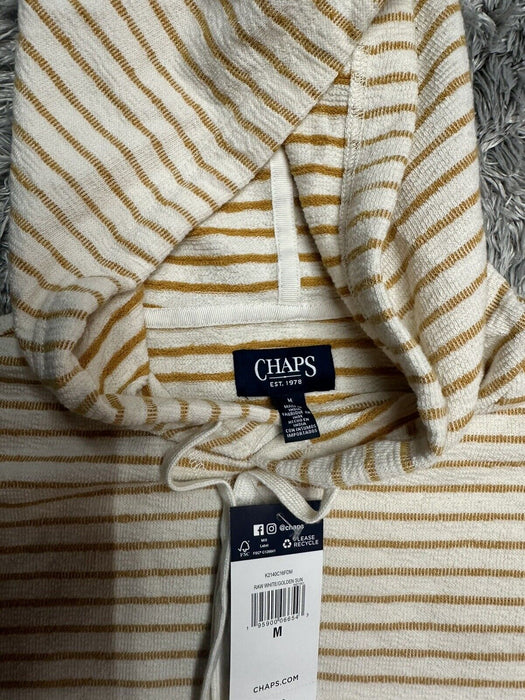 Women's Chaps Striped Drawstring Kangaroo Pocket Long Sleeve  Hoodie Sz M golden