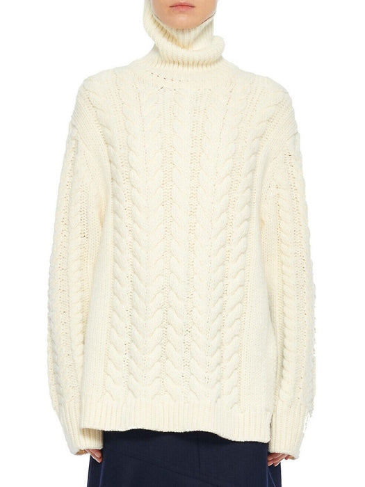 TIBI Women's Cable Knit Open Back Turtleneck Sweater In Cream Size XS/S $1150
