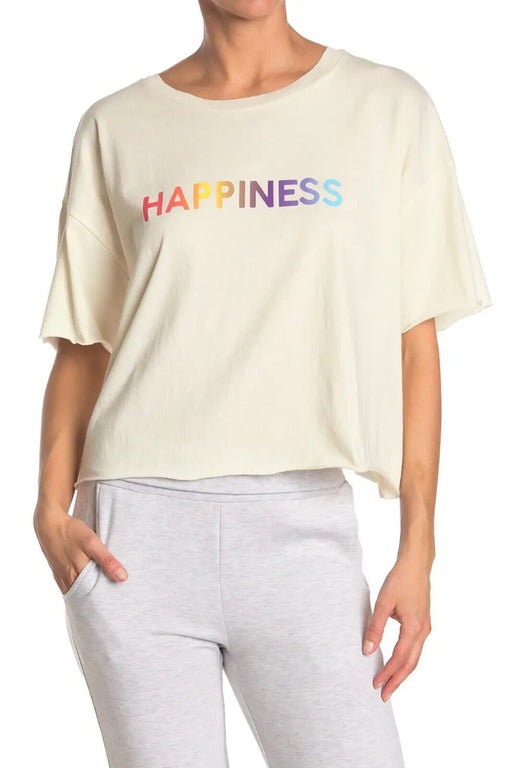 Abound Crew Neck Graphic Crop T-Shirt In Ivory Happiness Relaxed Fit Size XXS