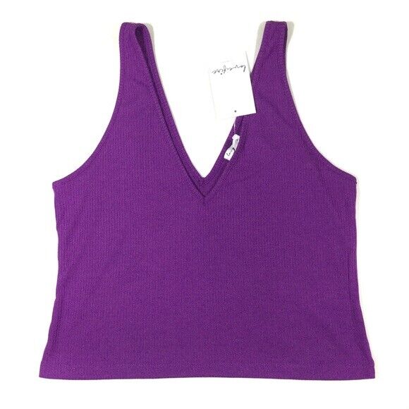 Love, Fire Women's Lightweight Sleeveless V Neck Ribbed Tank Crop Top Purple L