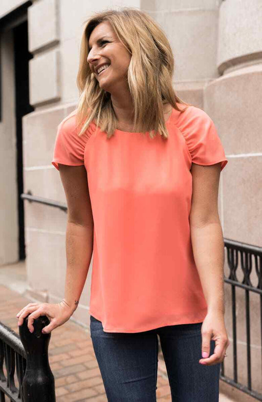 Gibson Nordstrom Ruched Sleeve Blouse In Orange Size XS