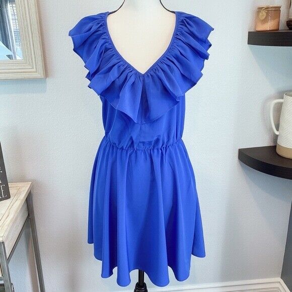 A By Amanda Woman's Ruffle Halter Neck Backless Dress Cobalt Blue Size M