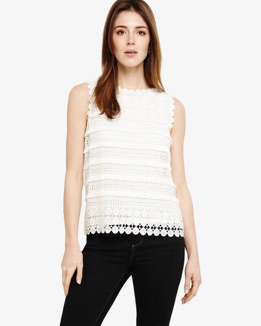 Phase Eight Women's Lace Sleeveless Crew Neck Top In Ivory Size 8 US 12UK