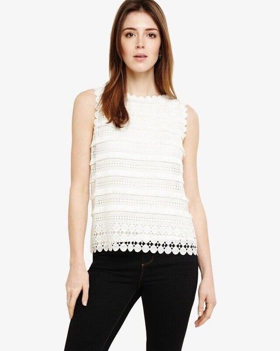 Phase Eight Women's Lace Sleeveless Crew Neck Top In Ivory Size 8 US 12UK