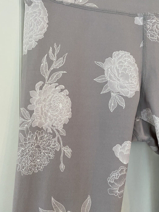 Kay Unger Women's Leggings Stretch Yoga Pants Grey Floral Size L $58