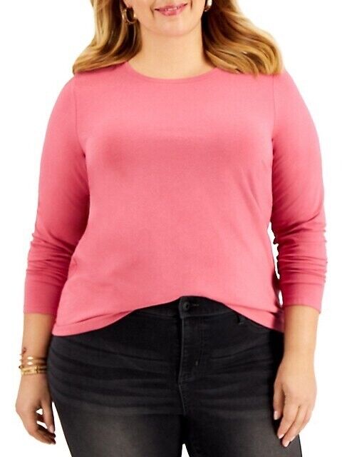 Style & Co.  Plus Solid Long-Sleeve Crew Neck Shirt Size 3X in pink