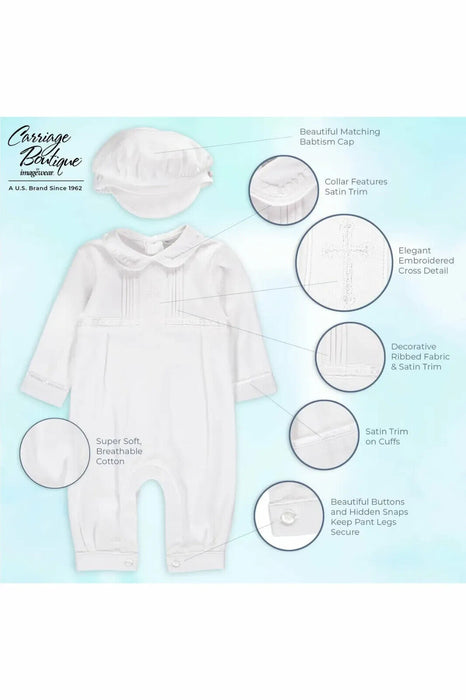 Carriage Boutique Baby Boy Elegant Christening Outfit With Hat Size NB