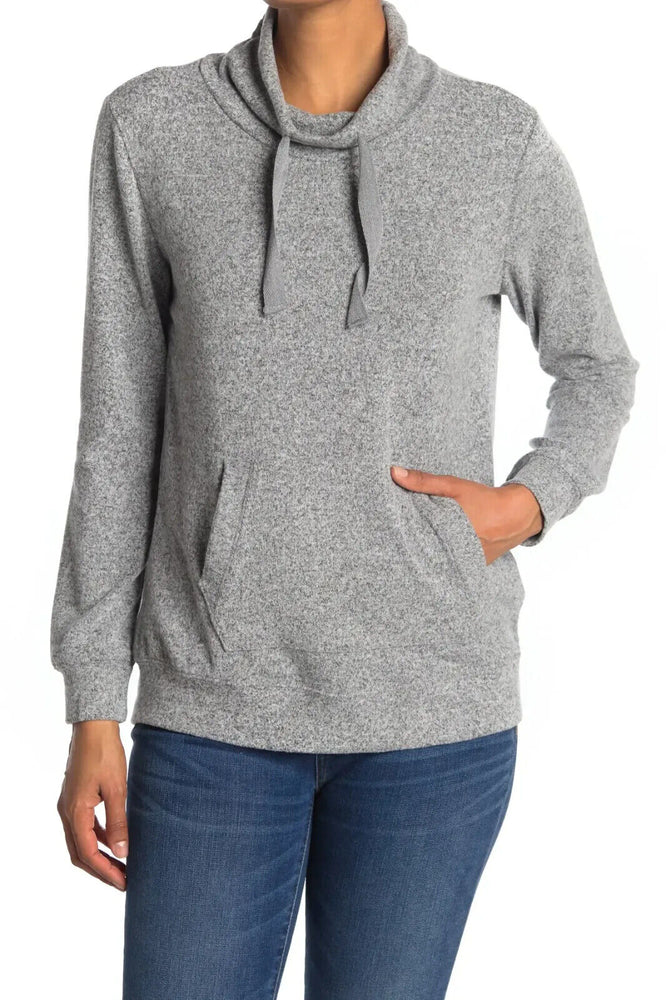 PHILOSOPHY Drawstring Funnel Kangaroo Pocket Sweater In Heather Charcoal Size M