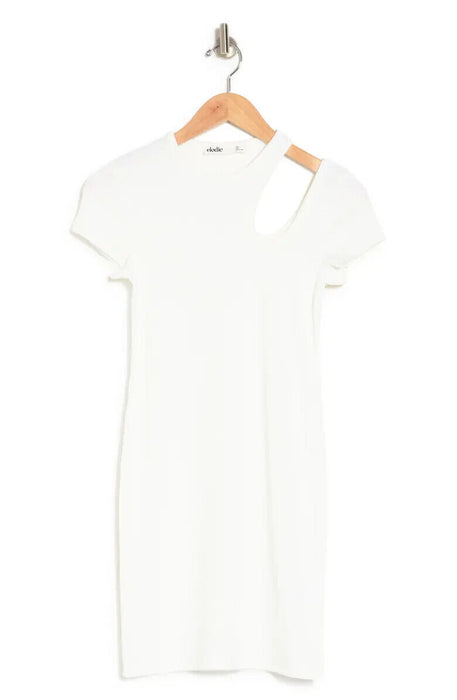 Elodie Ribbed Shoulder Mini Dress In White Size M fits as S