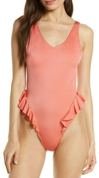 Something Navy' size XS Frill One Piece Swimsuit Ruffled Coral Sharon $80