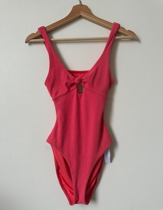 TOPSHOP Knot Velour One-Piece Swimsuit Coral Peach Pink 6 NWT