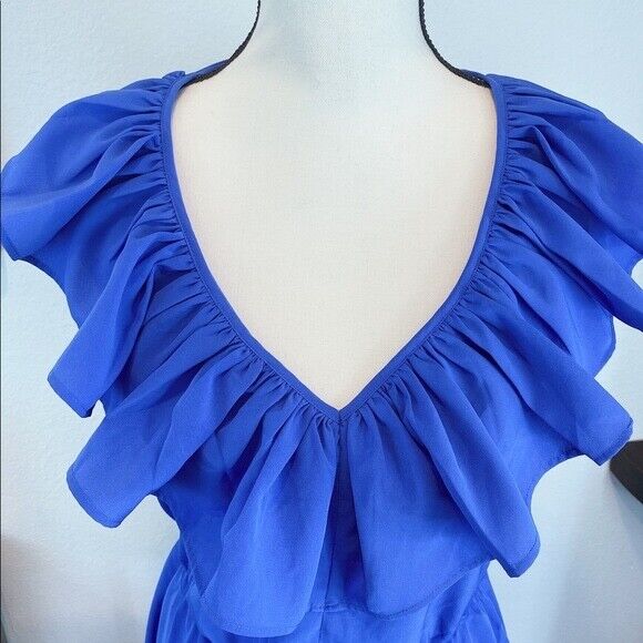 A By Amanda Woman's Ruffle Halter Neck Backless Dress Cobalt Blue Size M