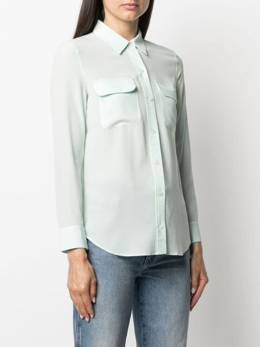 Equipment Femme Slim Signature Silk Shirt In Aqa Gls Size M NWT