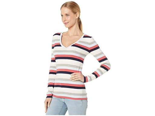 J Crew Woman's Cotton Perfect Fit V-Neck T-Shirt in Multi Stripe Size XS