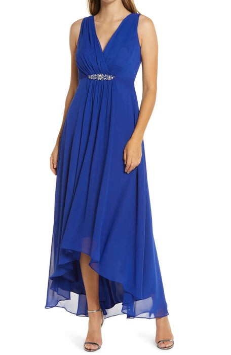 Eliza J Women's Embellished High/Low Chiffon Dress Peacock Blue Size 4 fits XS