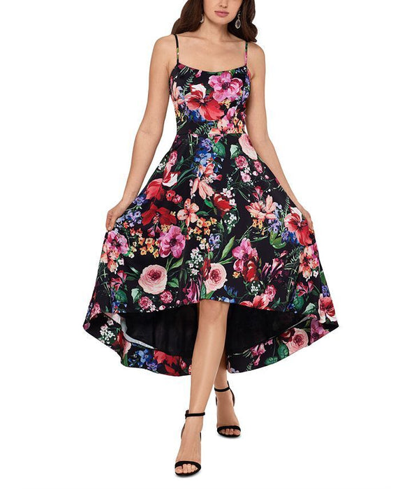 Xscape Women's Sleeveless Floral-Print High-Low Dress In Black Multi Size 12