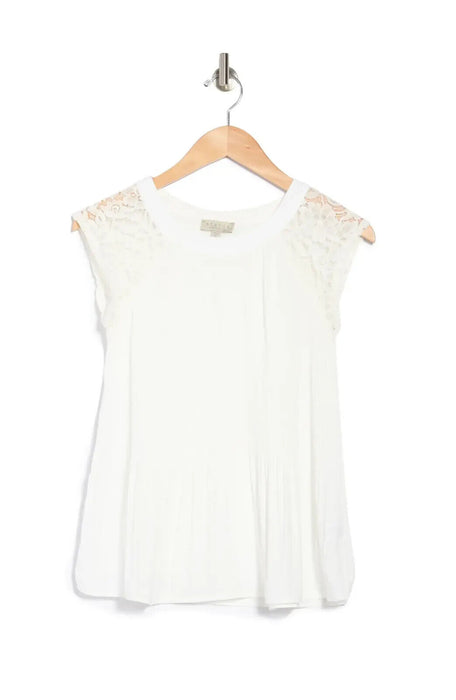 STATUS CHENAULT Woven Lace Shoulder Top In White size L $78