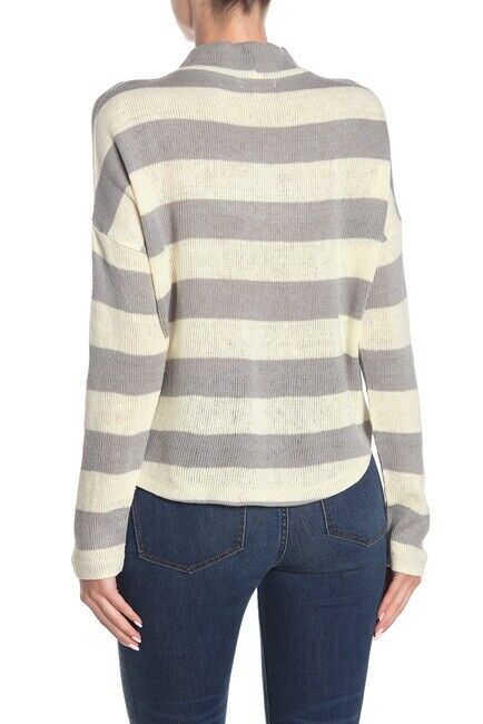 Socialite Striped Mock Neck Dolman Sleeve Sweater Heather Grey Size XL