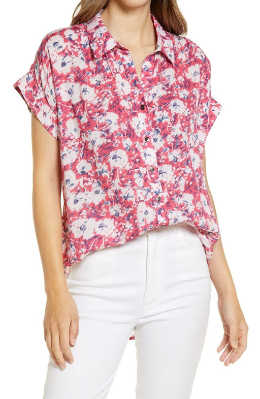 CASLON Women's Floral Print Summer Crepe Camp Shirt size S fits relax