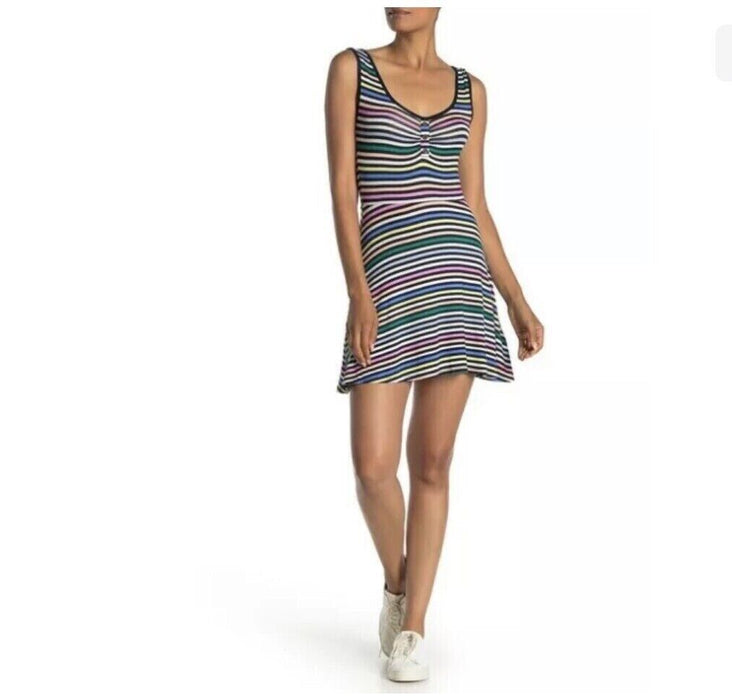Love Fire Nordstrom Multicolor Striped Sleeveless Skater Dress Rainbow Size L