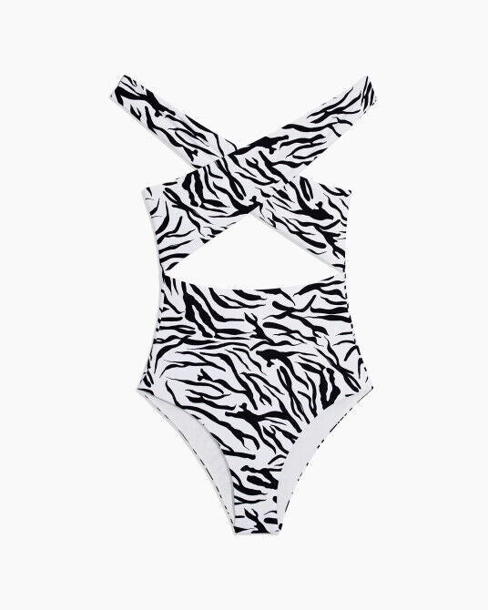 ONIA The Cindy Metallic Zig Zag One Piece Bikini Swimsuit Size S