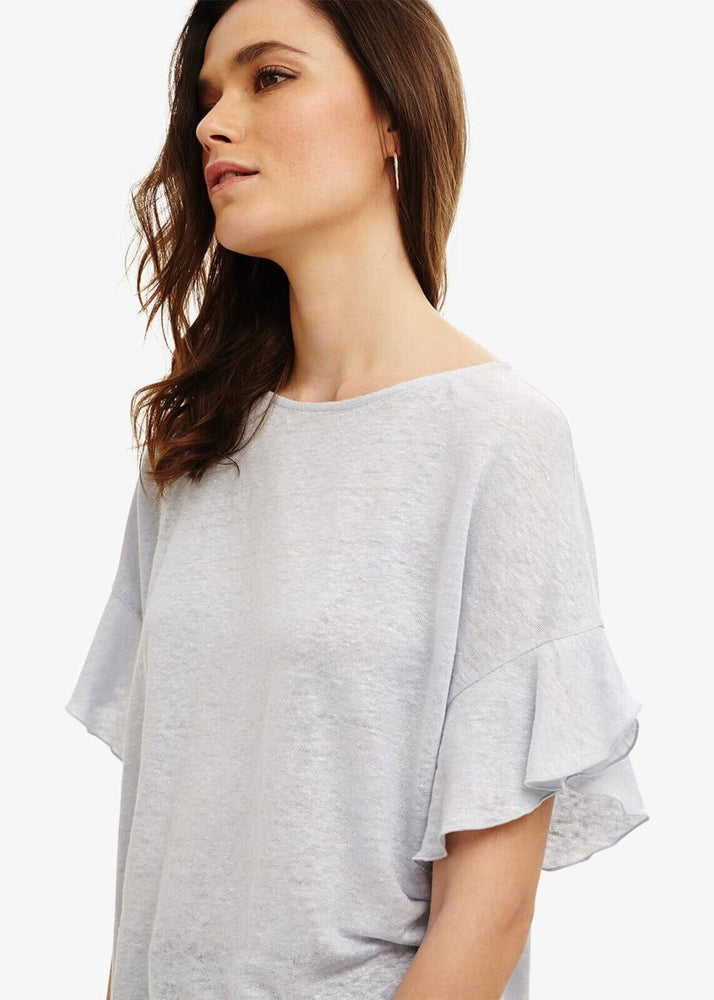 Phase Eight Leona Linen Short Sleeve Ruffle Top In Smoke Blue Size 14 $69