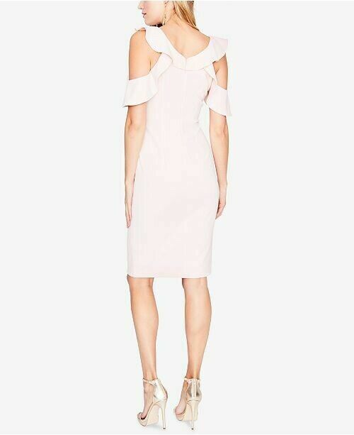 Rachel Roy Women Ruffled Cold Shoulder V-Neckline Sheath Dress Pink Size 2 $241