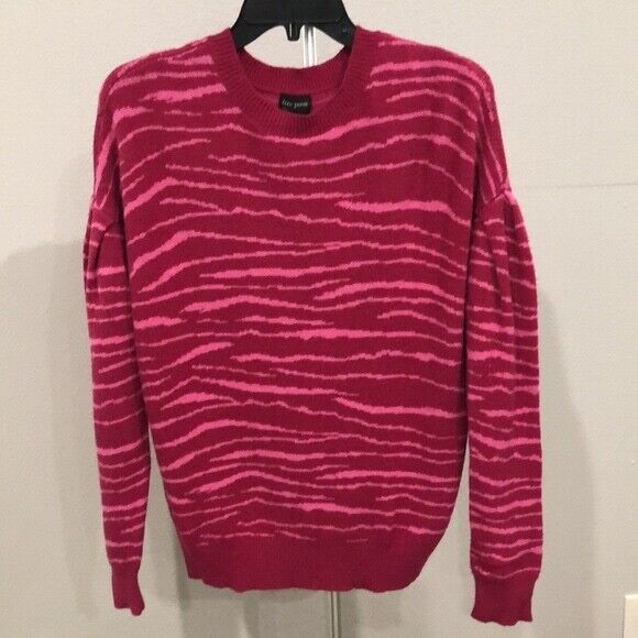 Free Press Fuchsia Zebra Pink Punch Tiger Stripe Balloon Sleeve Sweater Size L