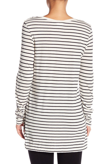 Abound Long Sleeve Scoop Neck T-Shirt In Ivory Stripe Size XXS