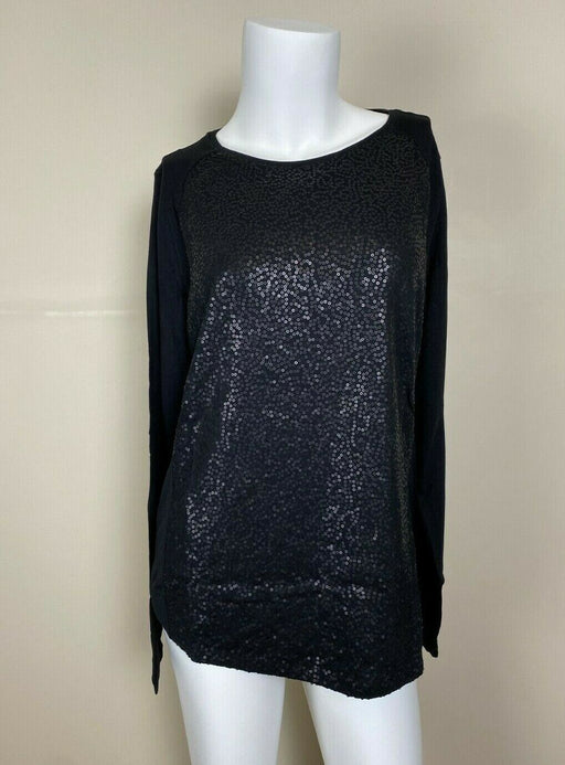Olsen Uptown Boho Sequins Long Sleeve Jersey Top Blouse In Black Size XS/4 $150