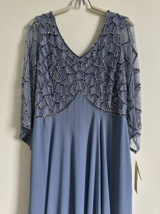 J Kara Women's 3 / 4 Sleeve Geo Beaded Dress Gown 1125NP size 14 dusty Blue $299